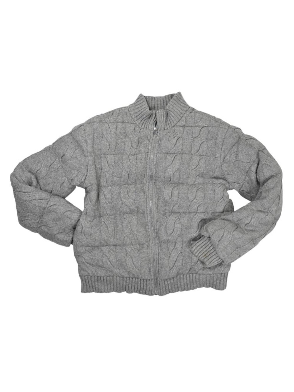 Central Park West Aubrey Cable Puffer Jacket in Light Heather Grey